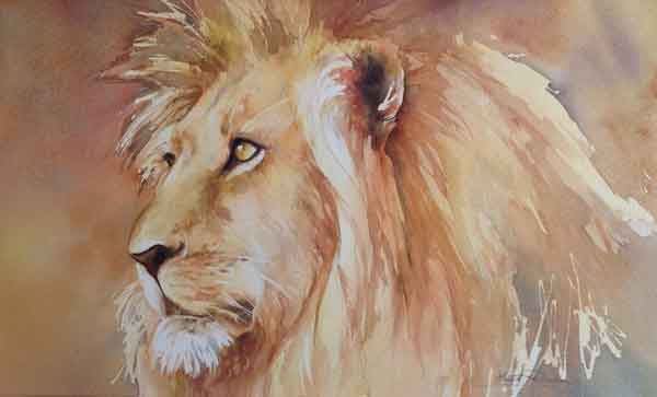 Lion Watercolor Panting by Hettie Rowley