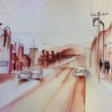 Street Drawing by Vicki Pakay in pen and wash