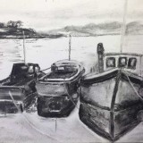Boats by Marg Roeterdink - Charcoal Drawing