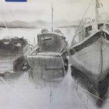 Boats by Vicki Packau - Charcoal Drawing