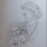 Pencil drawing of mother and child